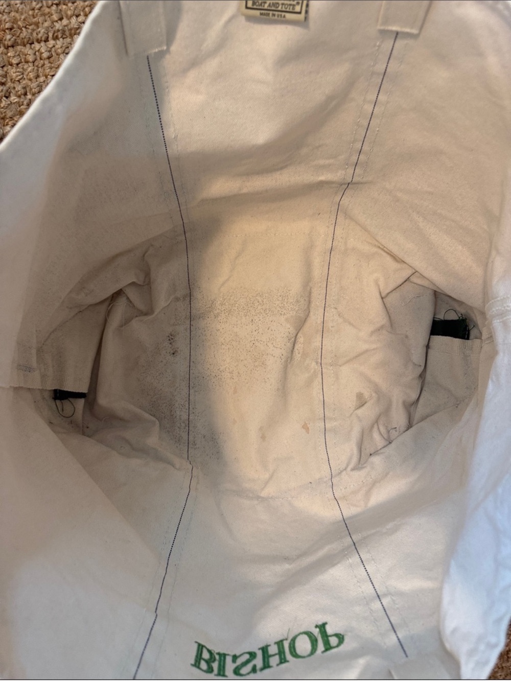 L.L. Bean Canvas Tote in Cream and Green - Picture 2 of 3